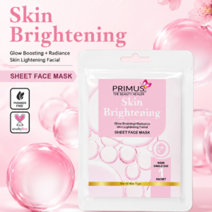 Primus skin brightening sheet face mask with glow boosting+radiance x1 sheet 25GM